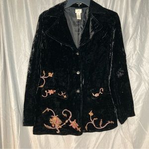 J. Jill brand Velvet Coat Jacket with Floral Embroidery Women’s Size XS